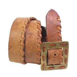 KB & Company TAN BROWN REAL LEATHER 1 1/4"Wd CASUAL DRESS WOMEN'S BELT Sz L (*7